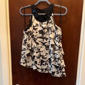 Alfani Black and White Tiered Ruffle Halter Camisole with Beaded Neckline